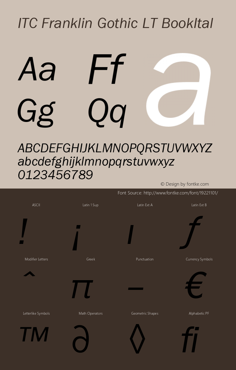 ITC Franklin Gothic LT Book Italic Version 006.000 Font Sample