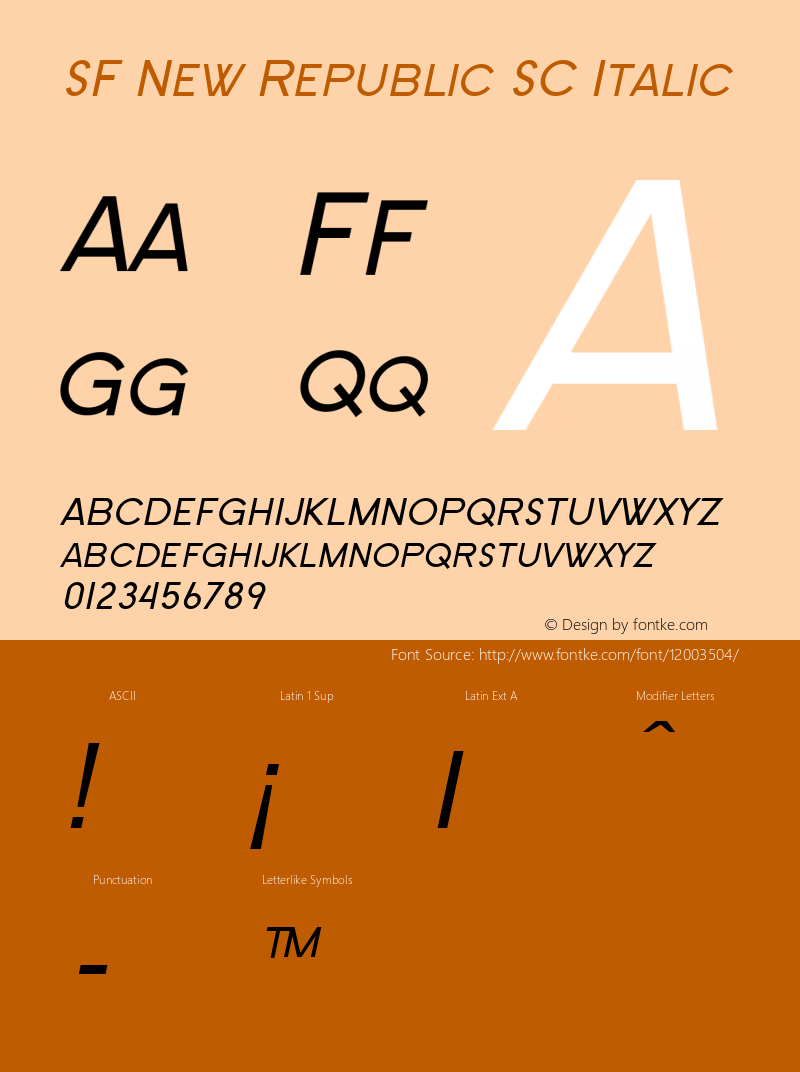 SF New Republic SC Italic ver 2.0; 2000. Freeware for non-commercial use. Font Sample