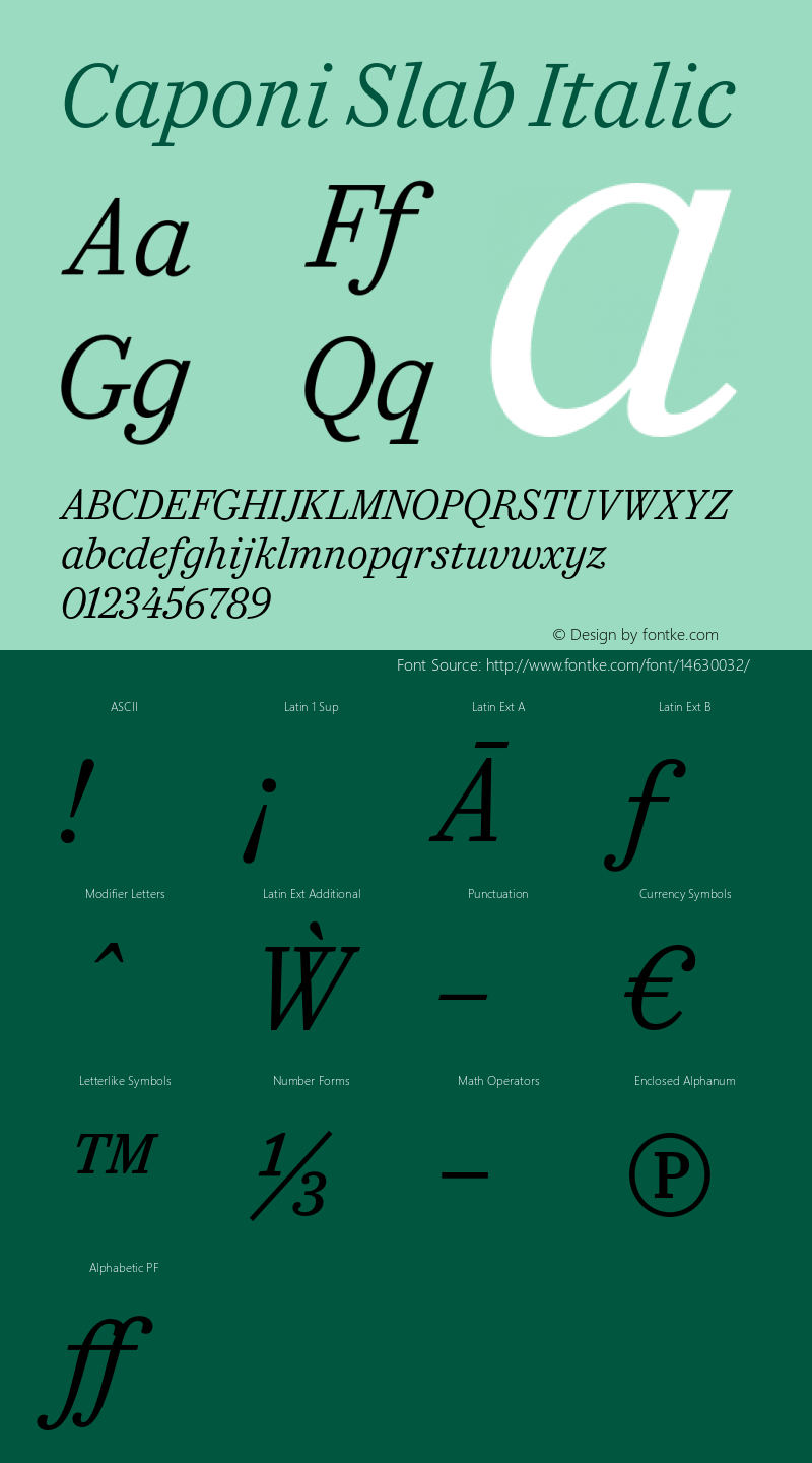 Caponi Slab Italic Version 1.100 Font Sample