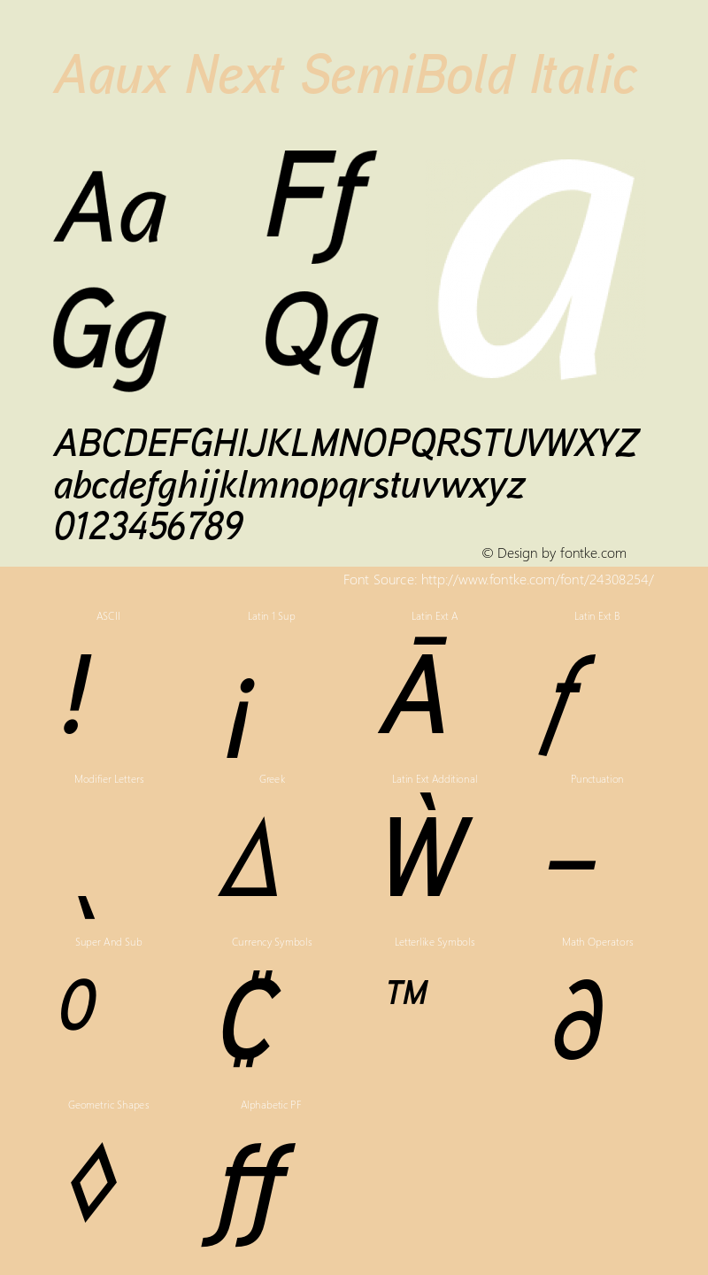 AauxNext-SemiBoldItalic Version 1.000 2008 initial release Font Sample