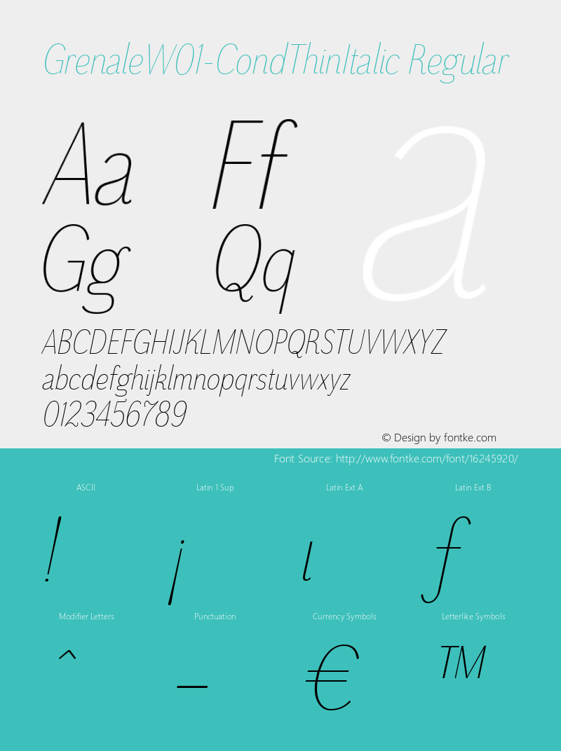 GrenaleW01-CondThinItalic Regular Version 1.00 Font Sample