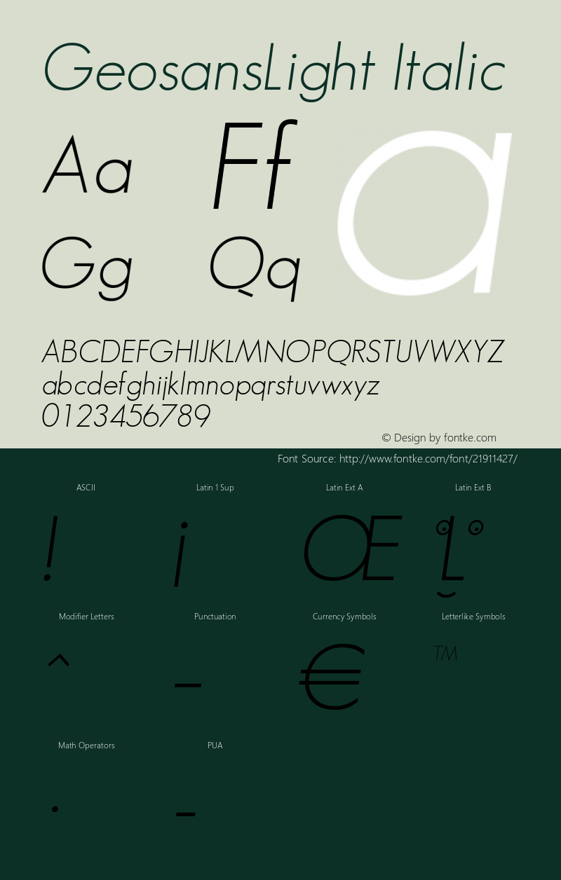 GeosansLight-Oblique Version 1.000;PS 001.001;hotconv 1.0.56 Font Sample