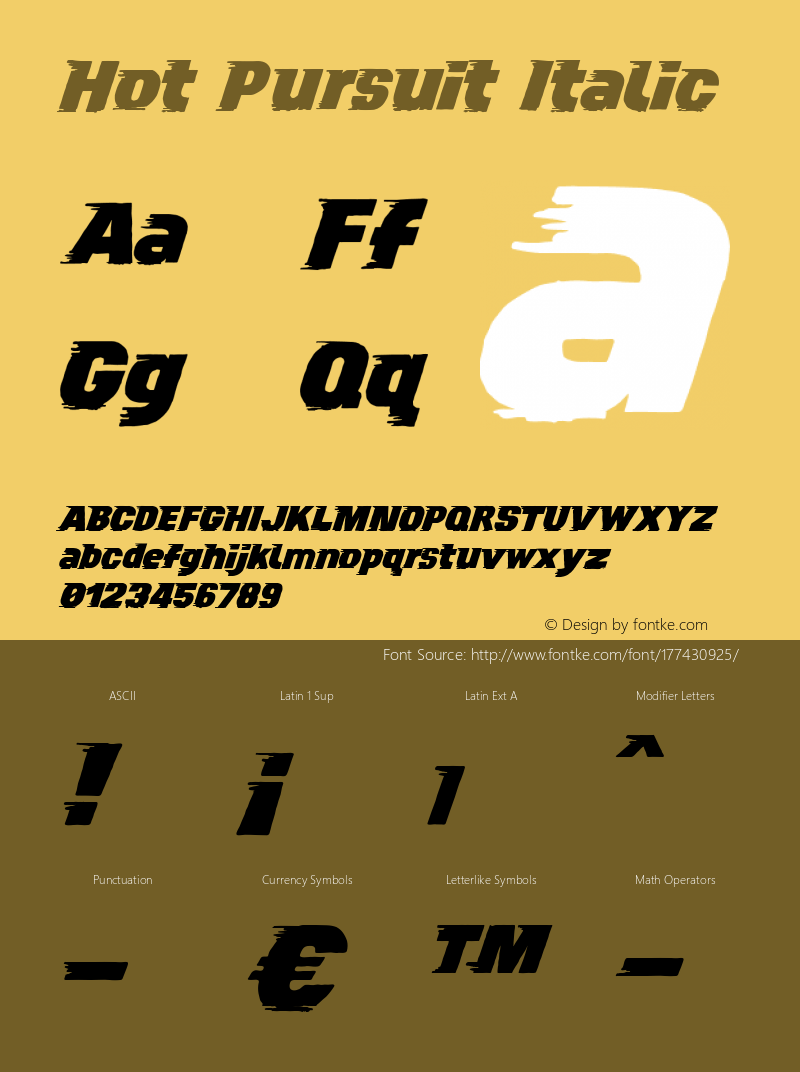 Hot Pursuit Italic Version 1.004;Fontself Maker 3.5.7图片样张