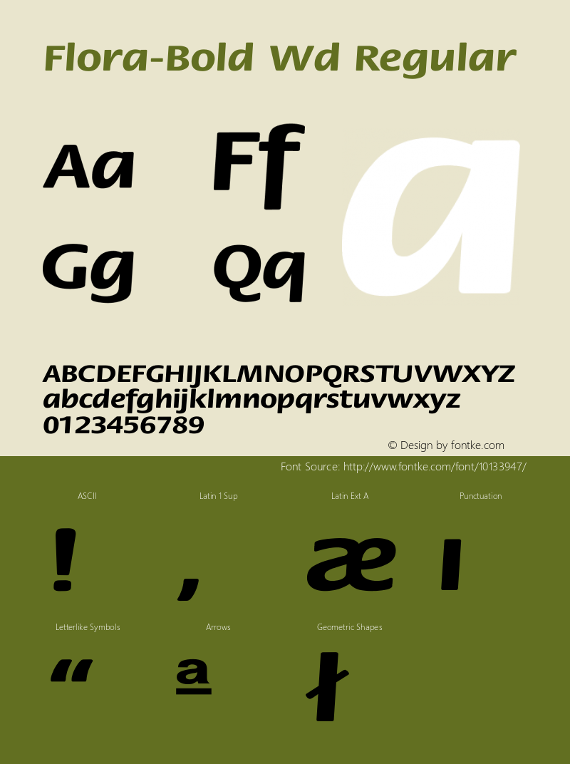 Flora-Bold Wd Regular Unknown Font Sample