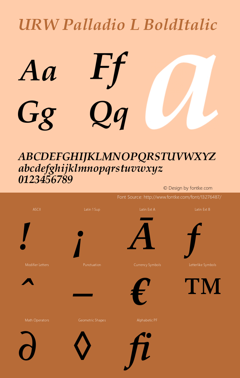 URW Palladio L BoldItalic Version 1.05 Font Sample