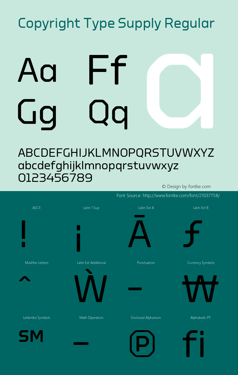 Copyright Type Supply Version 002.000 2013 Font Sample