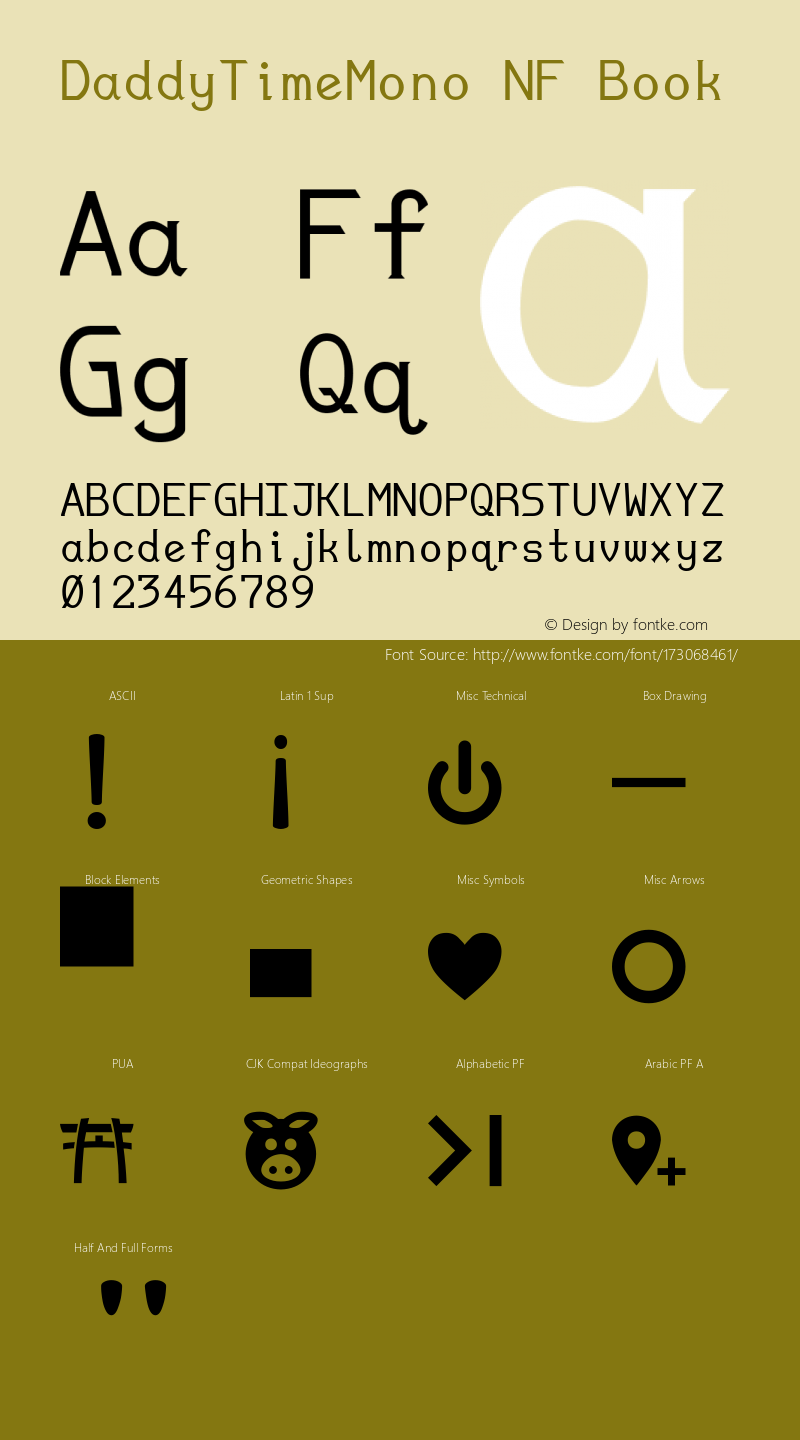 DaddyTimeMono Nerd Font Complete Mono Windows Compatible Version 1.00892;Nerd Fonts 2图片样张