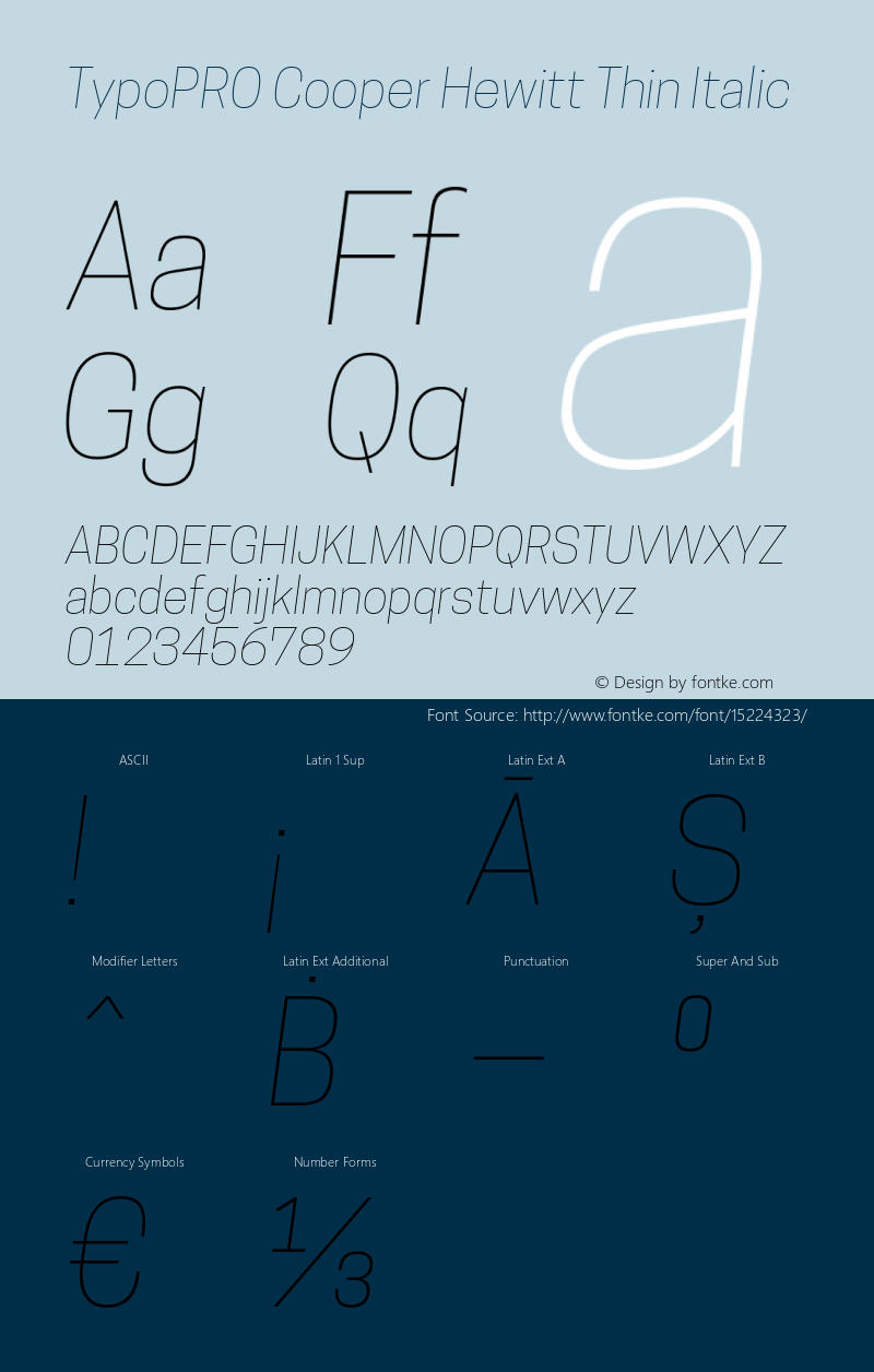 TypoPRO Cooper Hewitt Thin Italic 1.000 Font Sample