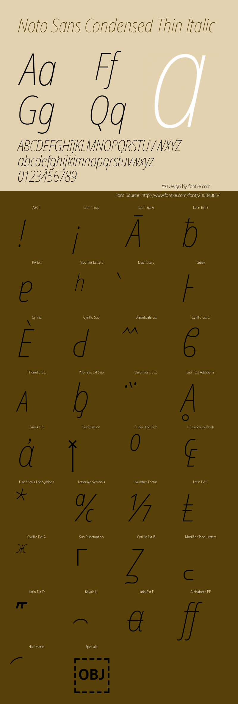 Noto Sans Condensed Thin Italic Version 1.902 Font Sample