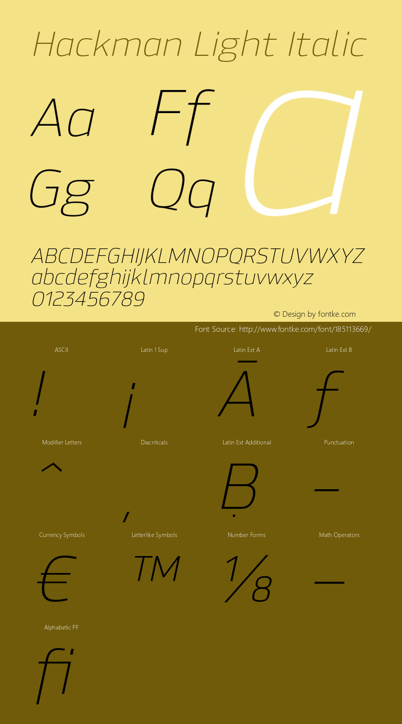 Hackman Light Italic Version 1.001;PS 001.001;hotconv 1.0.70;makeotf.lib2.5.58329图片样张