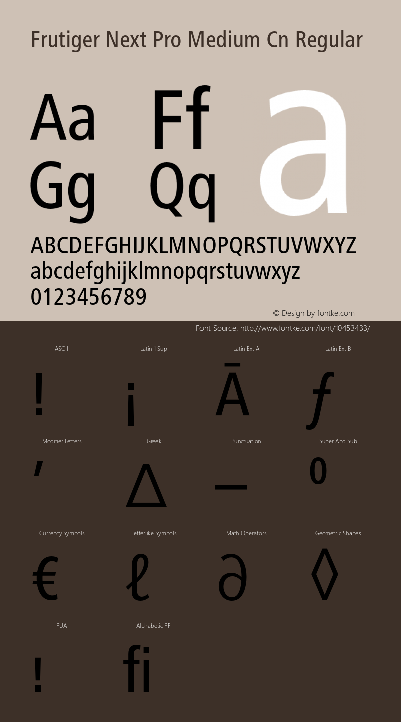 Frutiger Next Pro Medium Cn Regular Version 1.00; 2007 Font Sample