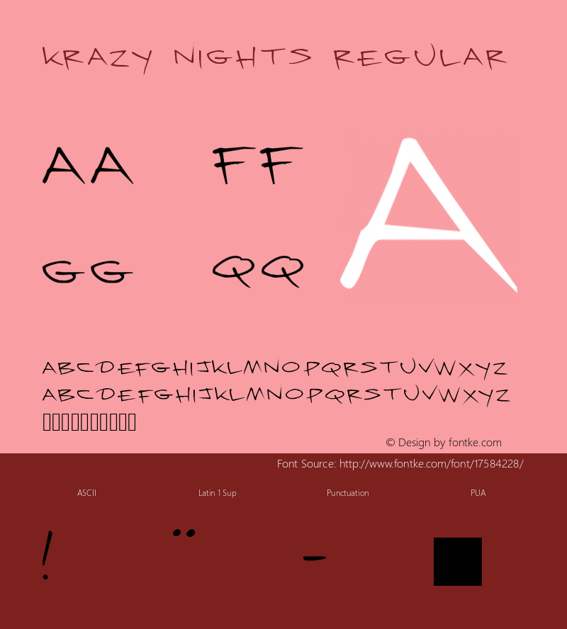 Krazy Nights Regular 2001; 1.0, initial release Font Sample