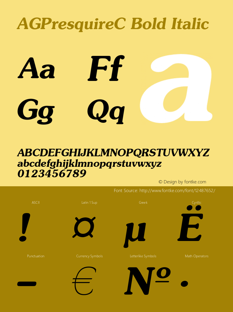 AGPresquireC Bold Italic OTF 1.0;PS 1.000;Core 116;AOCW 1.0 161 Font Sample