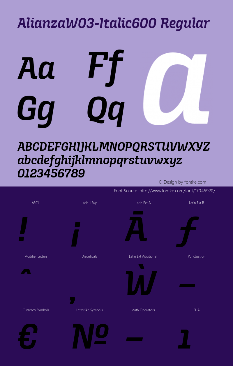 AlianzaW03-Italic600 Regular Version 1.00 Font Sample