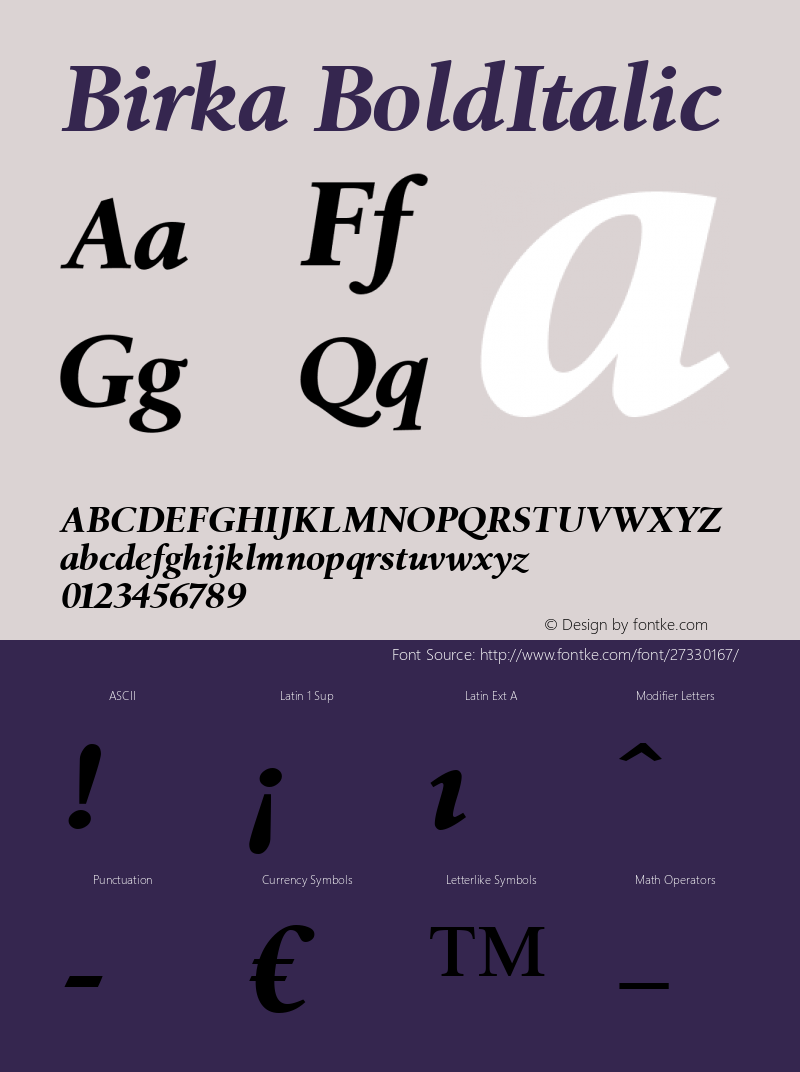 Birka Bold Italic Version 2.01 Font Sample