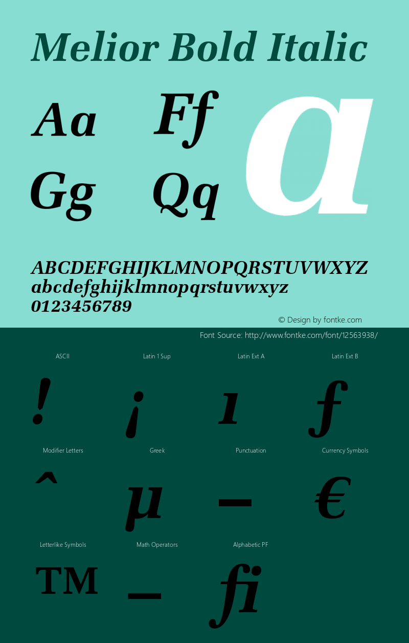 Melior Bold Italic OTF 1.0;PS 001.002;Core 1.0.22 Font Sample