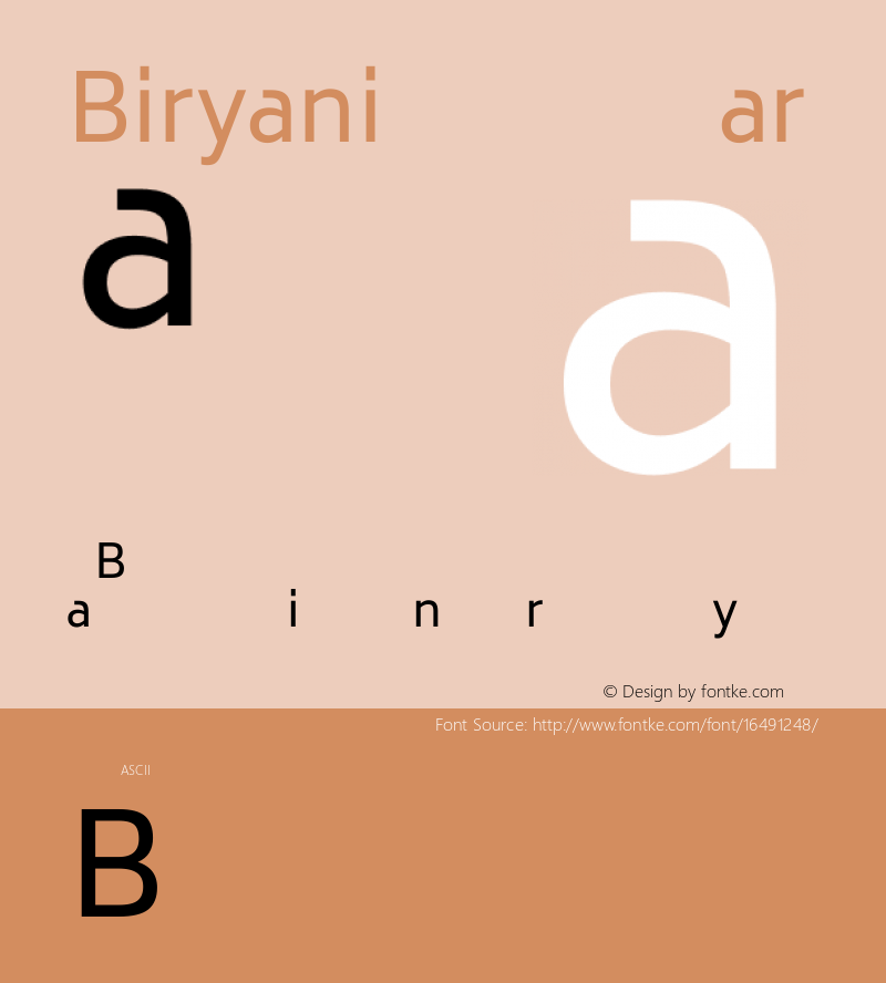 Biryani Regular Version 1.003; ttfautohint (v1.1) -l 5 -r 5 -G 72 -x 0 -D latn -f none -w gGD -W -c Font Sample