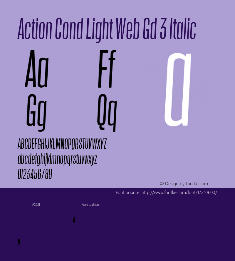 Action Cond Light Web Gd 3 Italic Version 1.1 2015 Font Sample