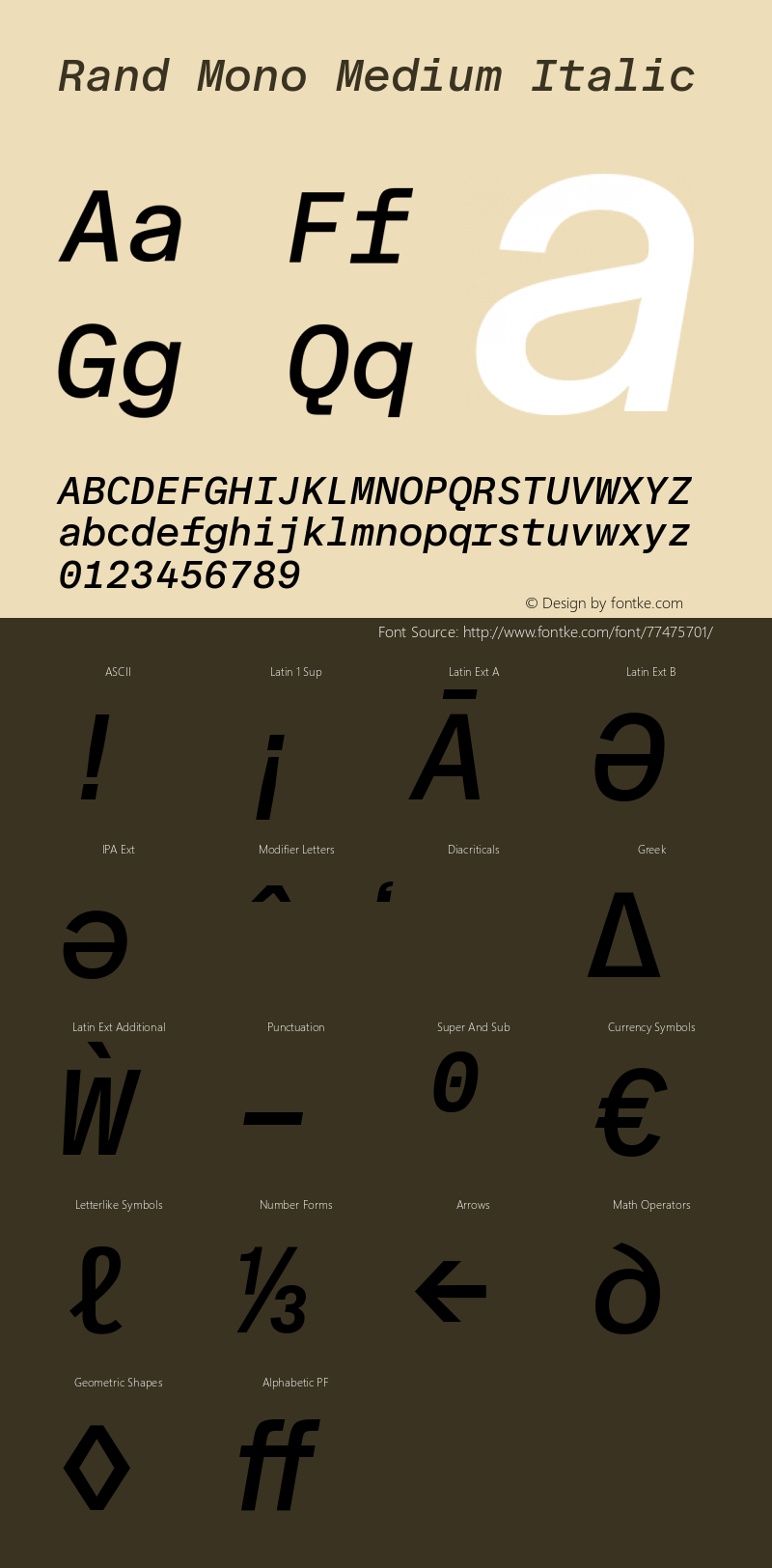 RandMono-MediumItalic Version 1.001 Font Sample