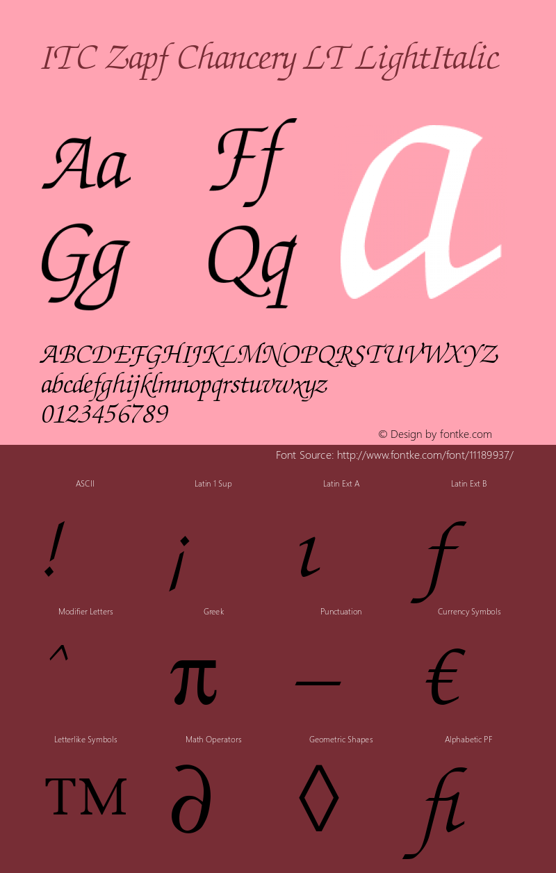 ITC Zapf Chancery LT LightItalic Version 006.000 Font Sample