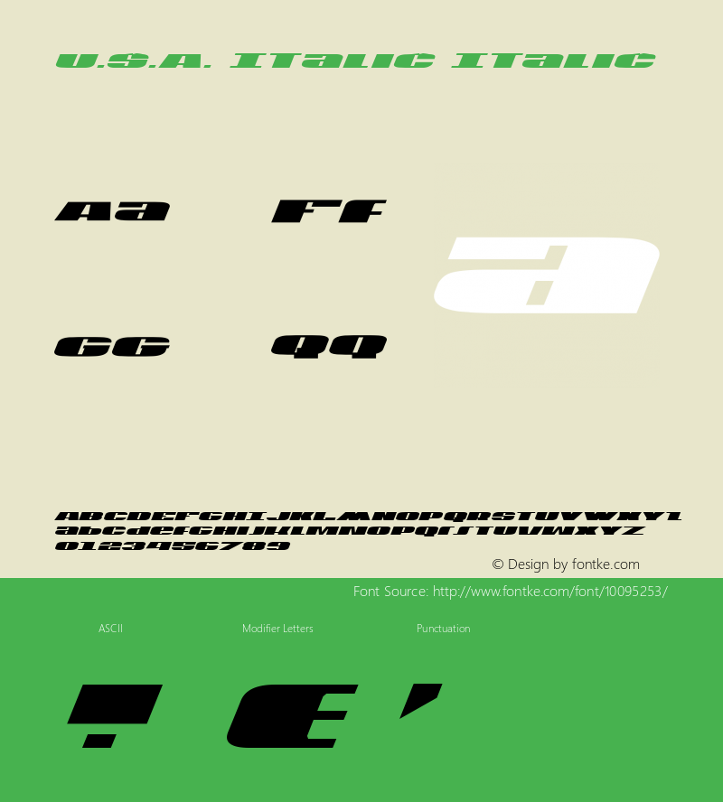 U.S.A. Italic Italic 1 Font Sample