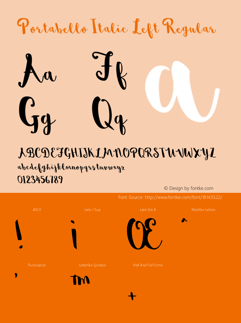 Portabello Italic Left Regular Version 1.0 Font Sample