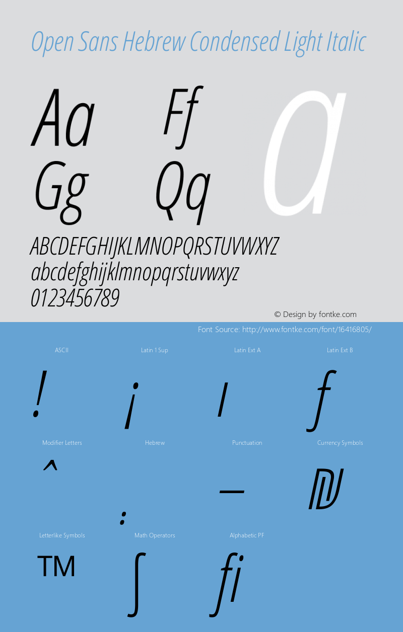 Open Sans Hebrew Condensed Light Italic Version 2.001;PS 002.001;hotconv 1.0.70;makeotf.lib2.5.58329 Font Sample