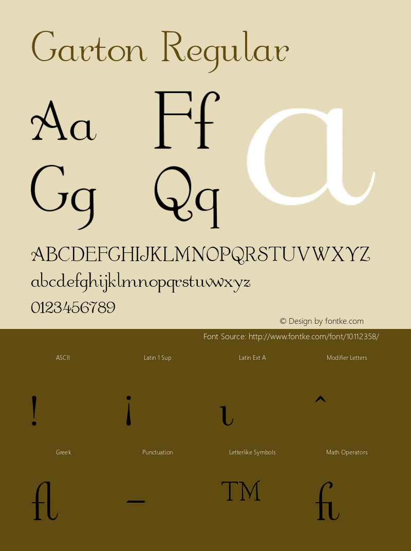 Garton Regular Altsys Fontographer 3.5  7/30/92 Font Sample