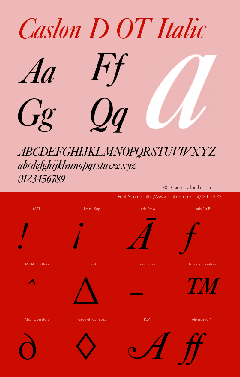 Caslon D OT Italic OTF 1.001;PS 1.05;Core 1.0.27;makeotf.lib(1.11) Font Sample