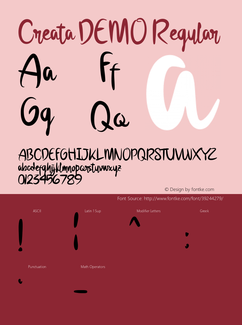 Creata DEMO Version 1.00;September 21, 2019;FontCreator 11.5.0.2422 64-bit Font Sample