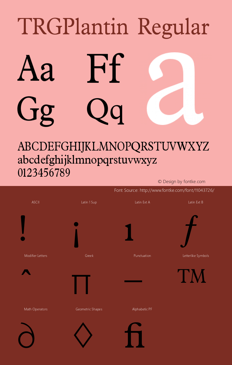 TRGPlantin Regular Version 001.000 Font Sample