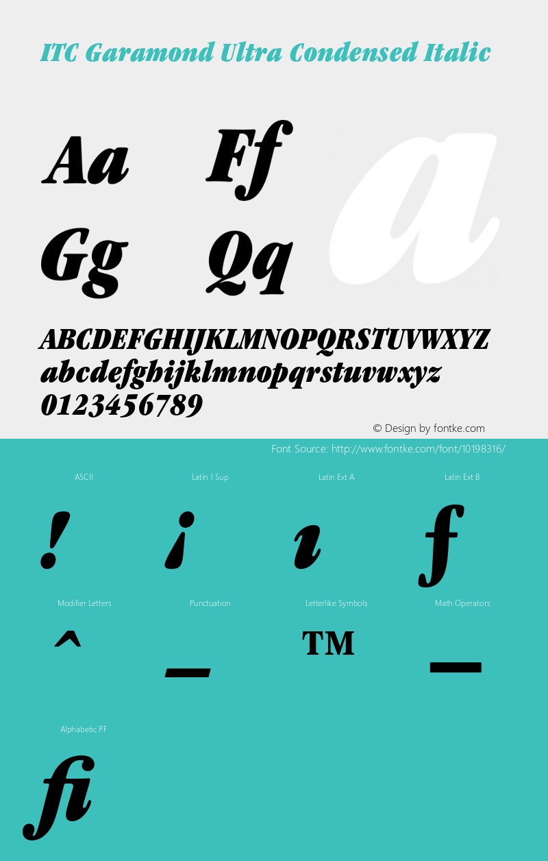 ITC Garamond Ultra Condensed Italic 2.0-1.0 Font Sample