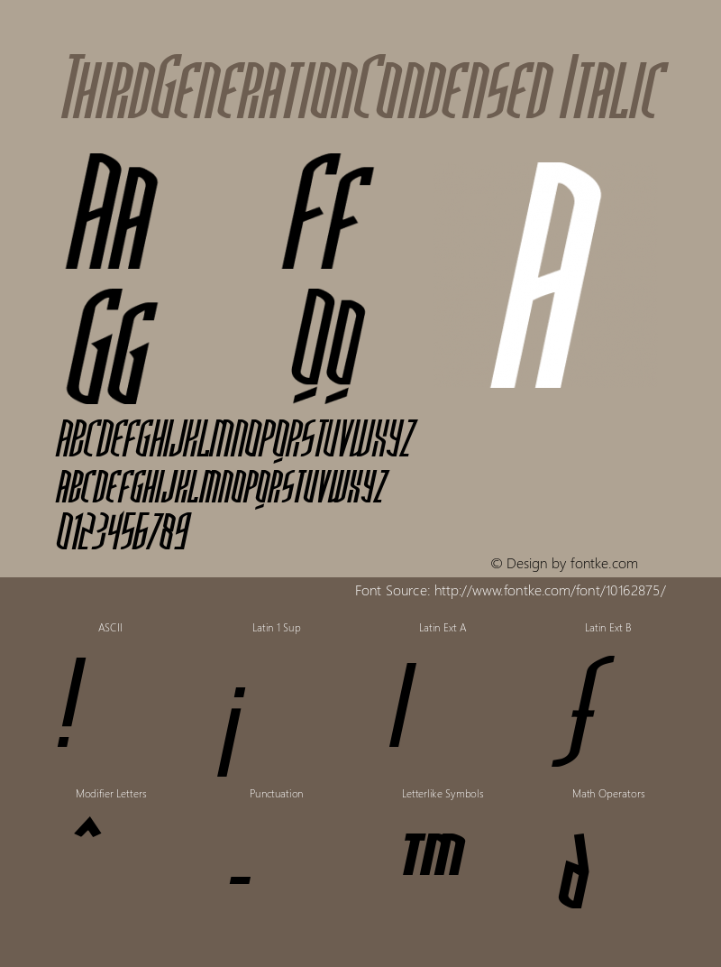 ThirdGenerationCondensed Italic Rev. 003.000 Font Sample