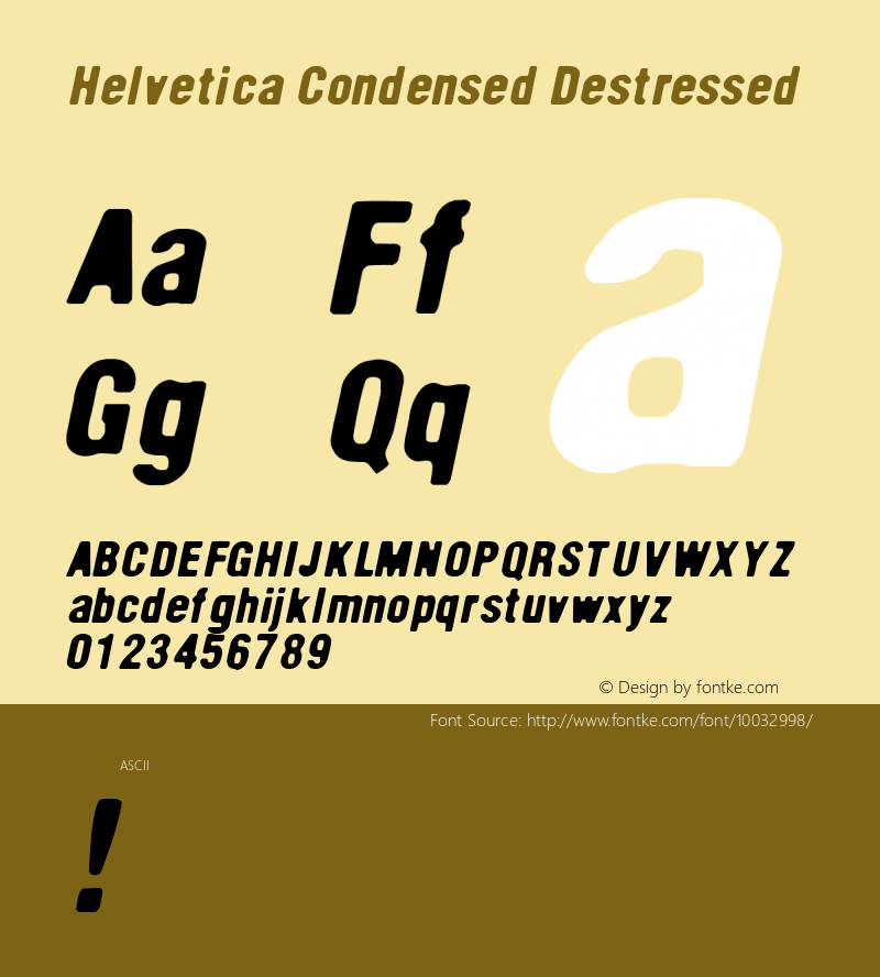 Helvetica Condensed Destressed Macromedia Fontographer 4.1.4 23/5/99 Font Sample