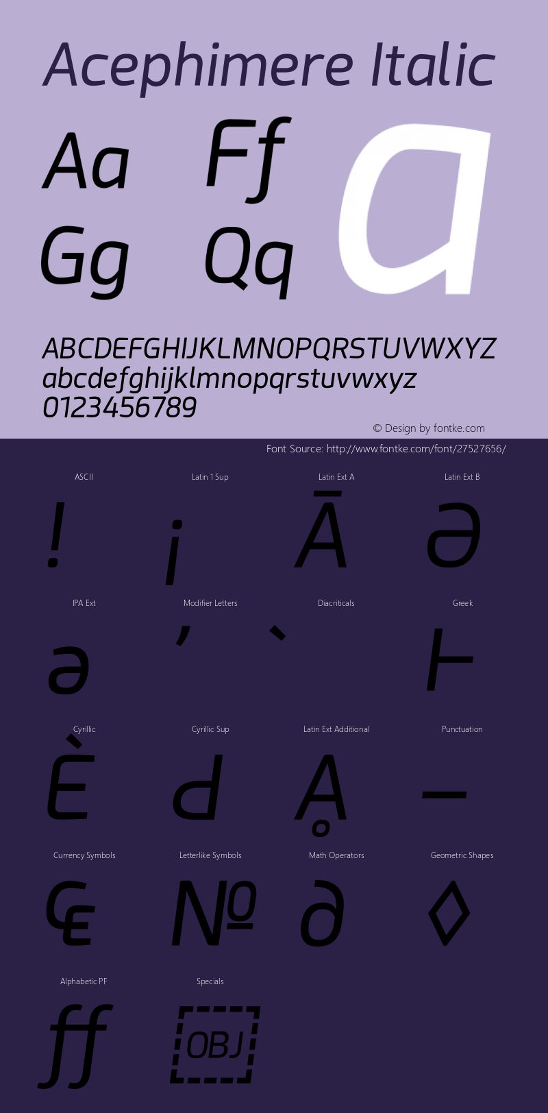 Acephimere Italic Version 1.01 August 4, 2018 Font Sample