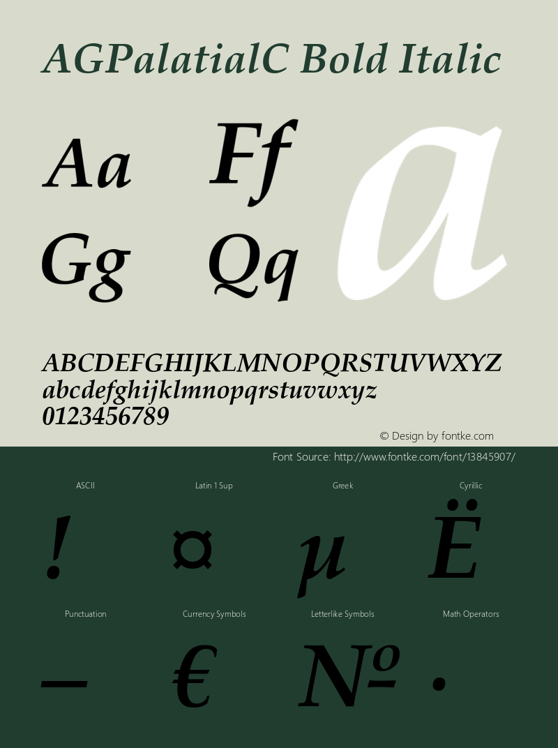 AGPalatialC Bold Italic OTF 1.0;PS 1.000;Core 116;AOCW 1.0 161 Font Sample