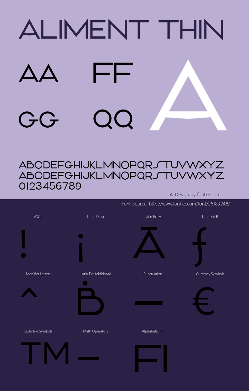 Aliment Thin Version 1.000 Font Sample