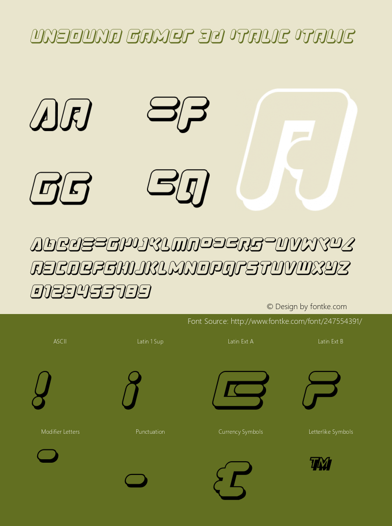 Unbound Gamer 3D Italic Version 1.0; 2023图片样张