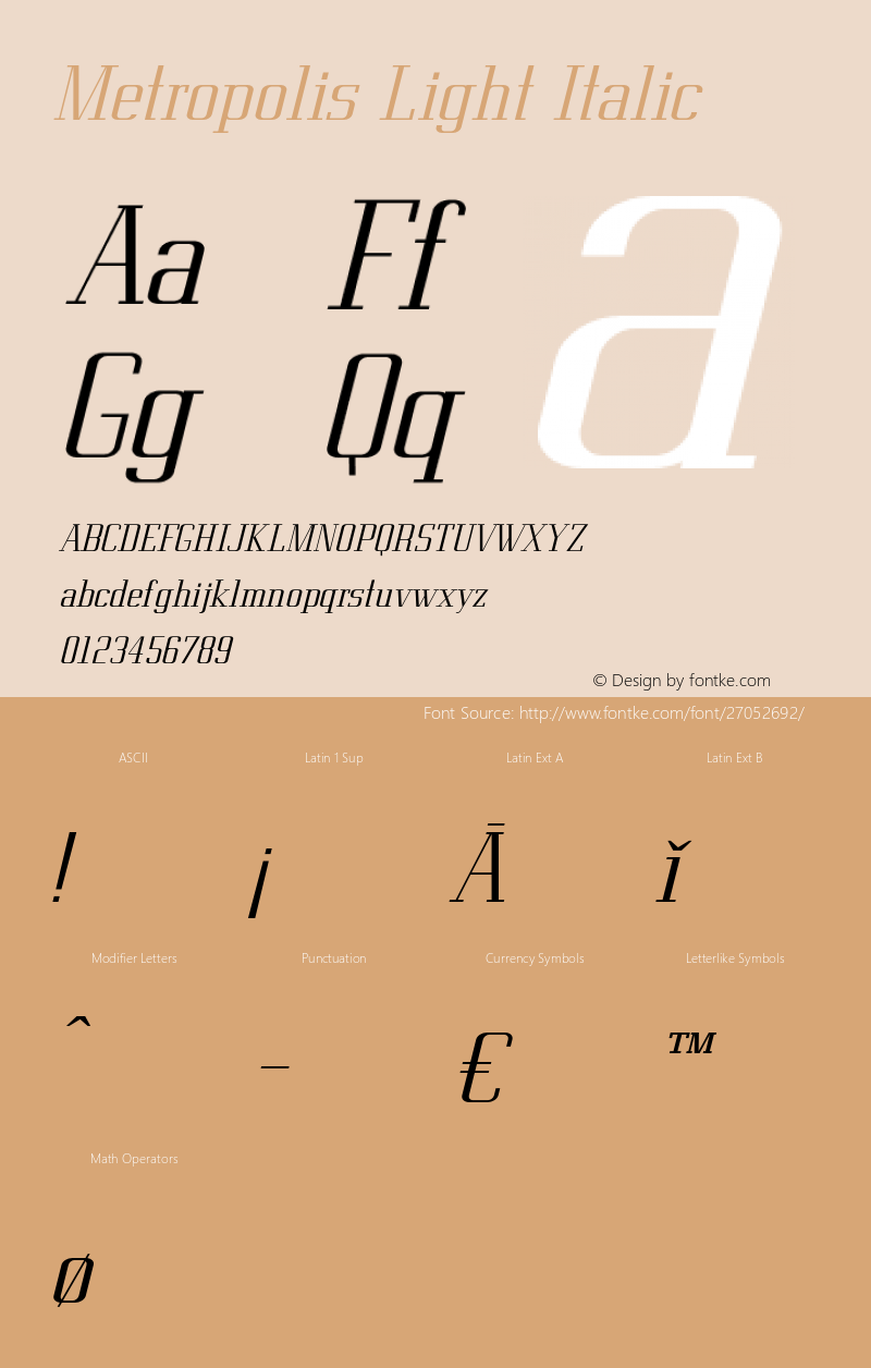 Metropolis Light Italic Version 1.000;PS 001.000;hotconv 1.0.70;makeotf.lib2.5.58329 Font Sample