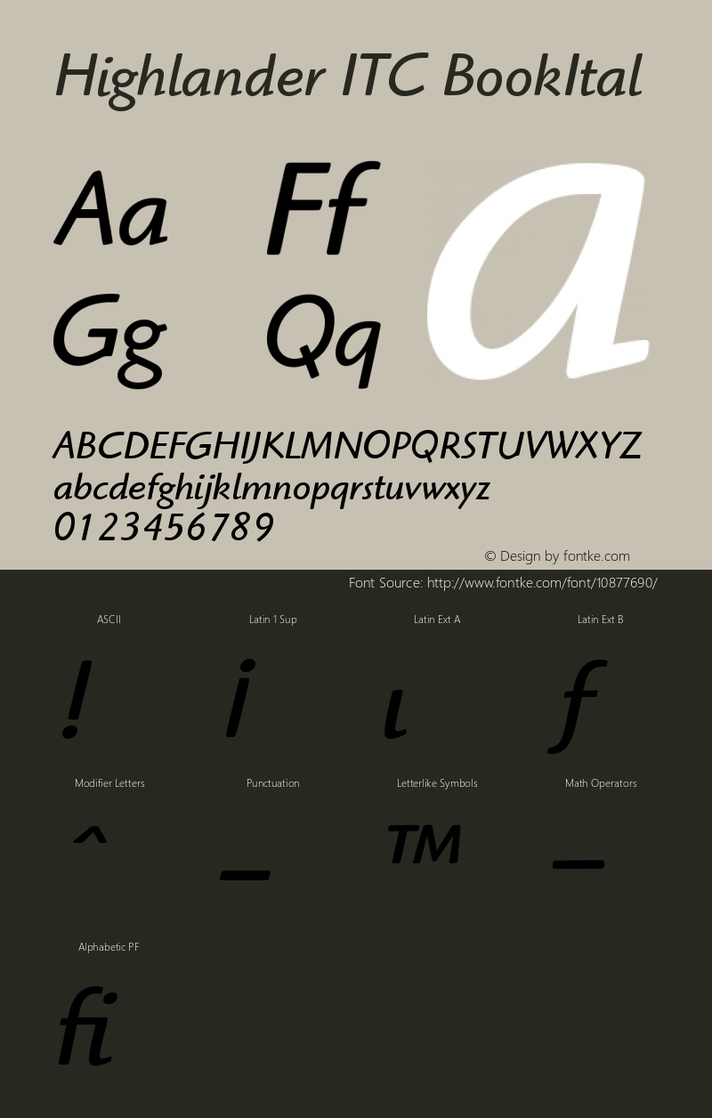 Highlander ITC BookItal Version 001.005 Font Sample