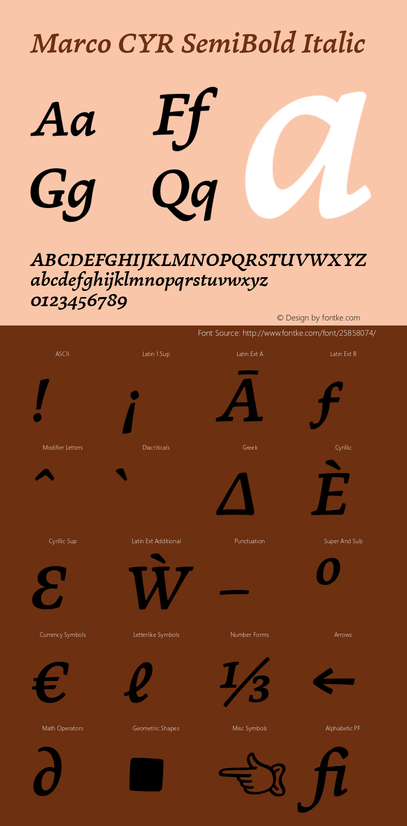 Marco CYR SemiBold Italic Version 1.002;PS 001.002;hotconv 1.0.70;makeotf.lib2.5.58329 Font Sample