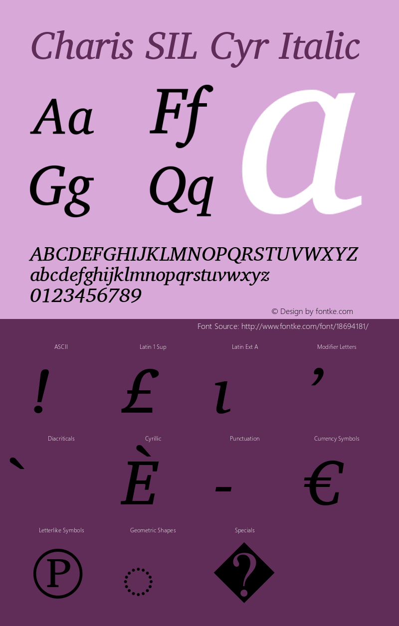 Charis SIL Cyr Italic Version 5.000 Font Sample