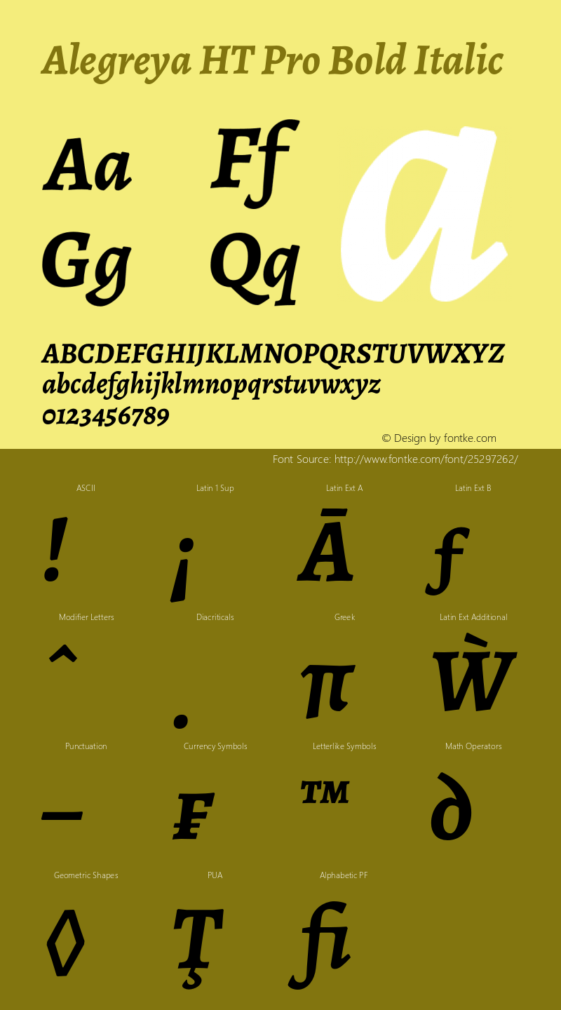 AlegreyaHTPro-BoldItalic Version 1.003 Font Sample