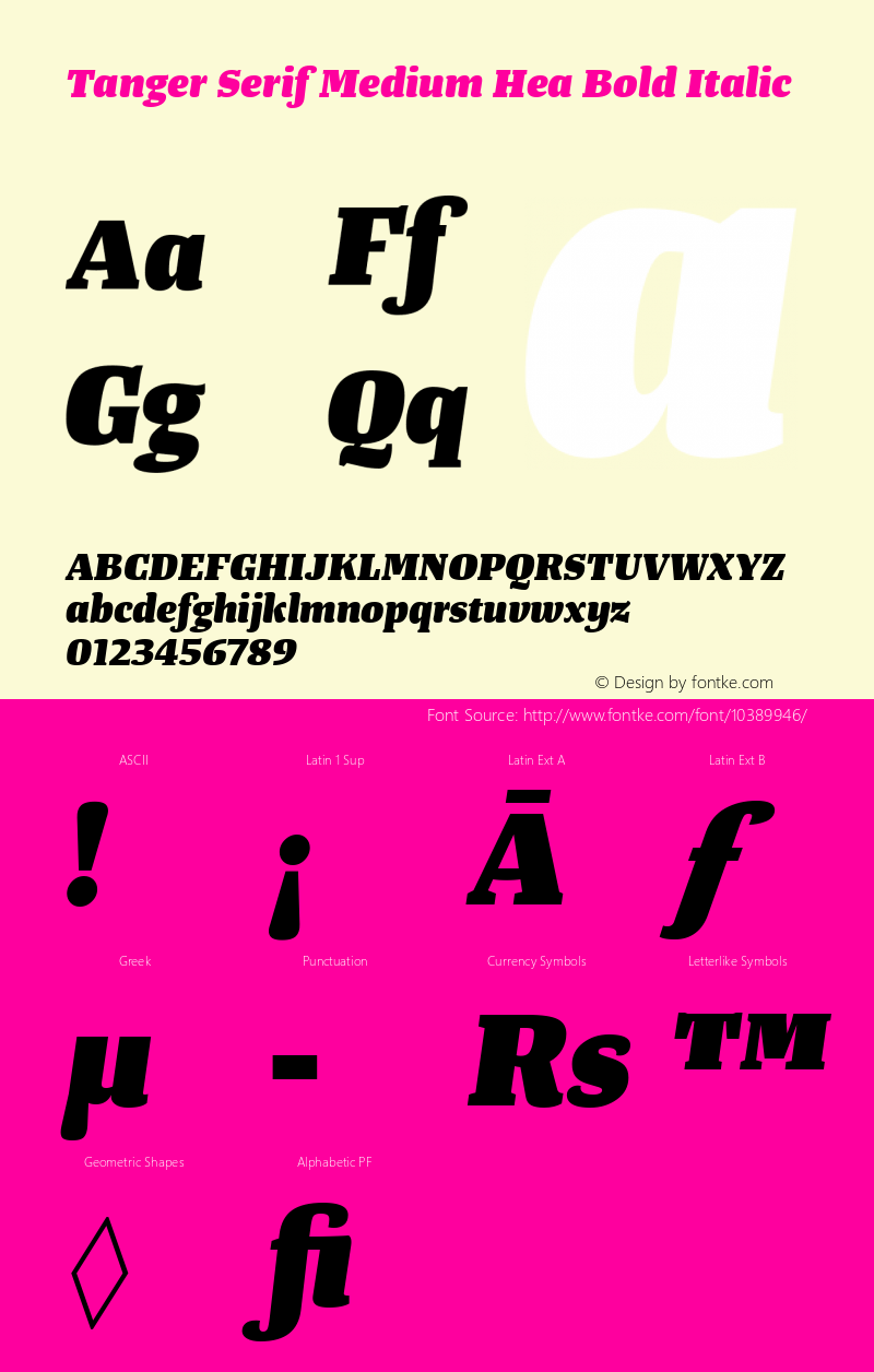 Tanger Serif Medium Hea Bold Italic Version 3.000 Font Sample