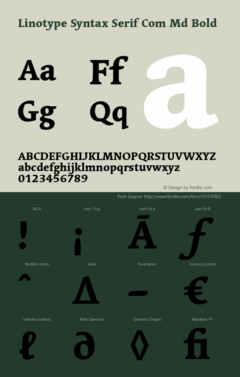 Linotype Syntax Serif Com Md Bold Version 1.01 Font Sample