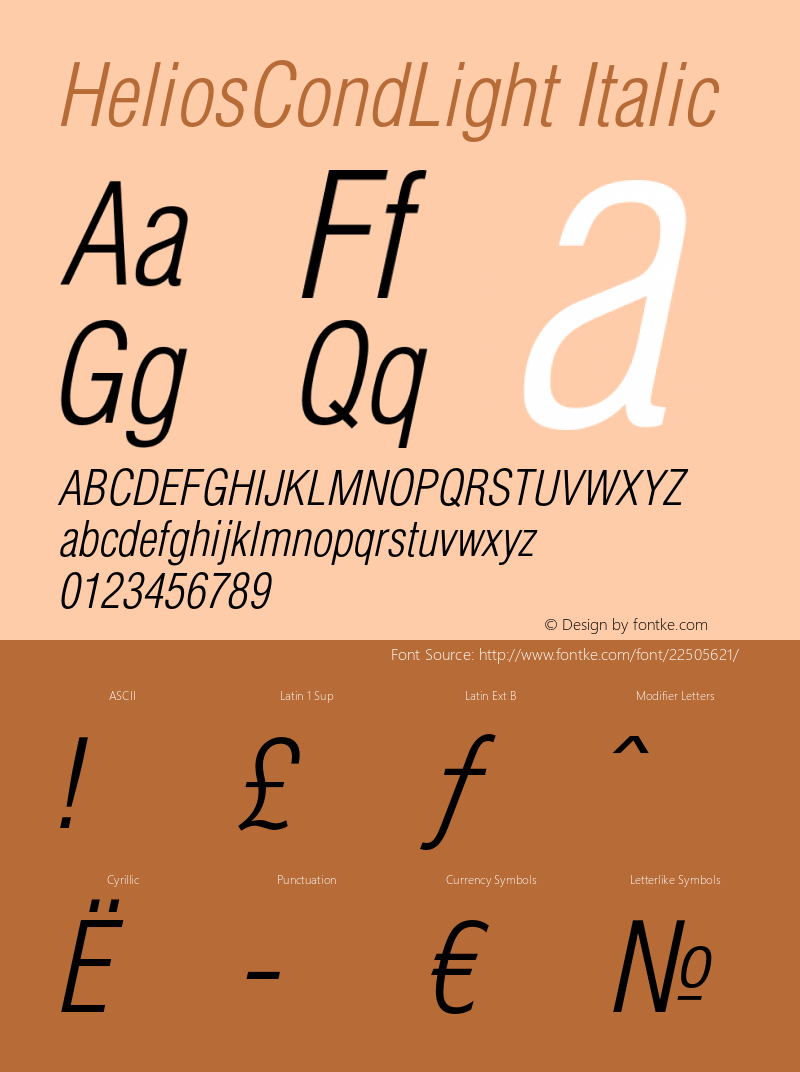 HeliosCondLight-Italic Version 1.000 2008 initial release Font Sample