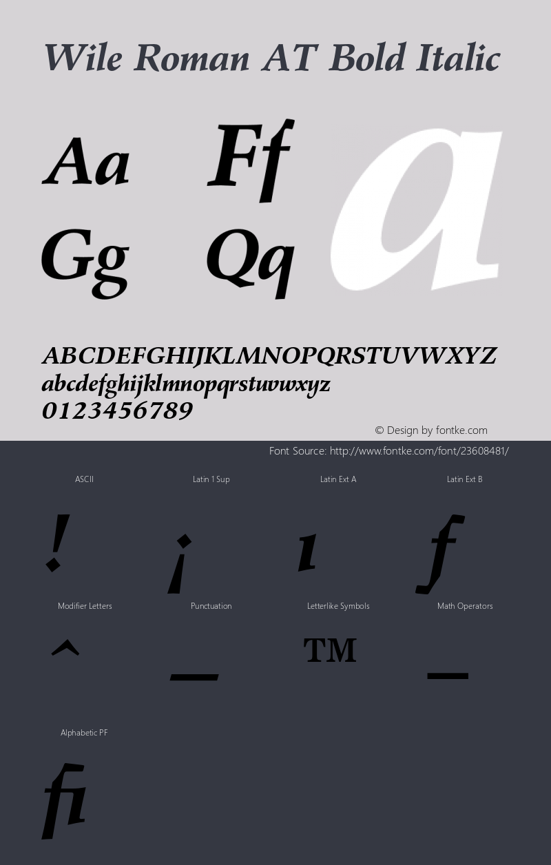 Wile Roman AT Bold Italic Version 1.100;PS 001.001;Core 1.0.38 Font Sample