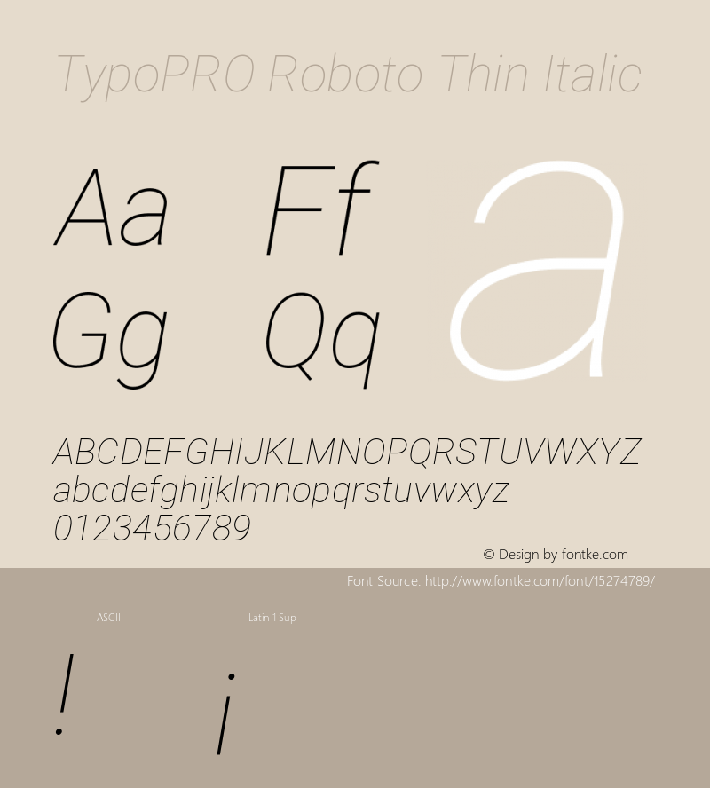 TypoPRO Roboto Thin Italic Version 2.001047; 2015 Font Sample