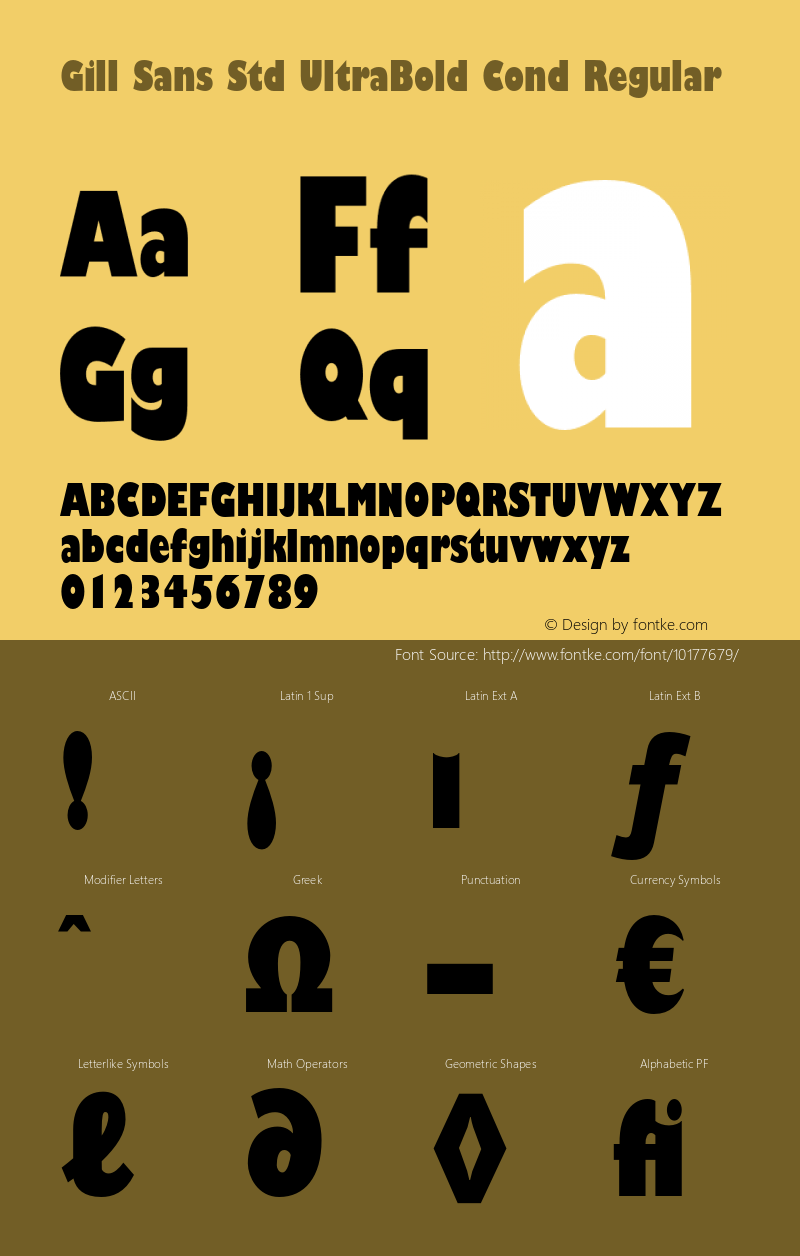 Gill Sans Std UltraBold Cond Regular Version 1.047;PS 001.002;Core 1.0.38;makeotf.lib1.6.5960 Font Sample