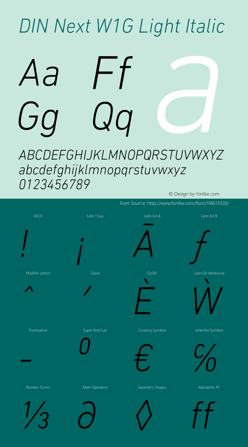 DINNextW1G-LightItalic Version 1.00 Font Sample